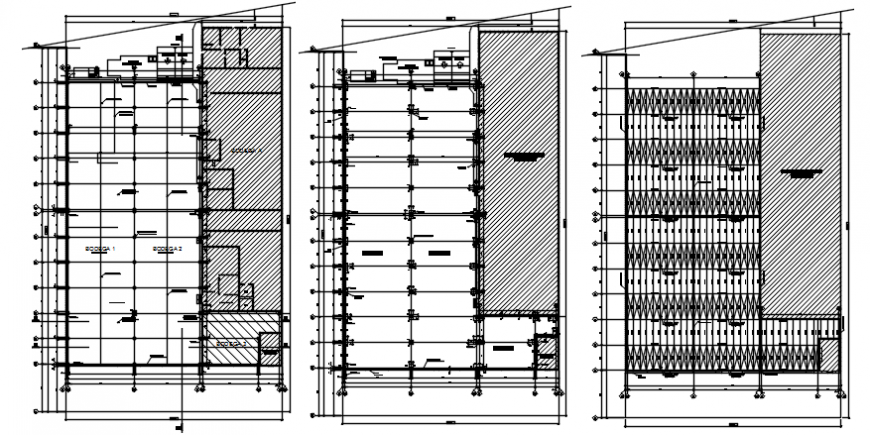 Foundation plan, structure and cover plan drawing details of building dwg file