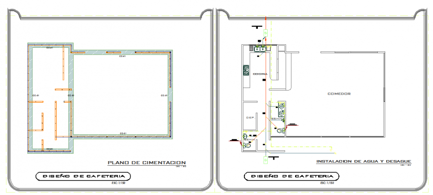 Foundation plan & water installation and drain Detail