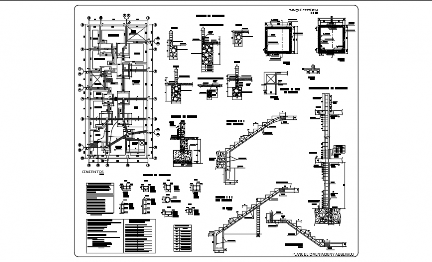 Foundation plan & stair case detail of residential family housing design drawing