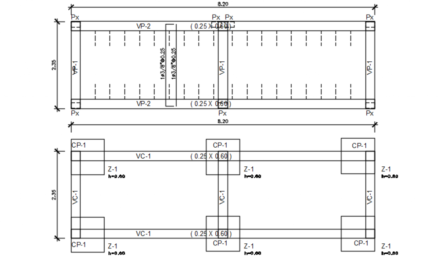 Foundation plan and column detail in AutoCAD