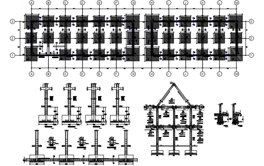 Foundation plan and column structure details of local market dwg file