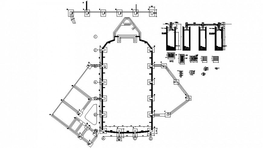 Foundation plan and constructive structure details for church dwg file