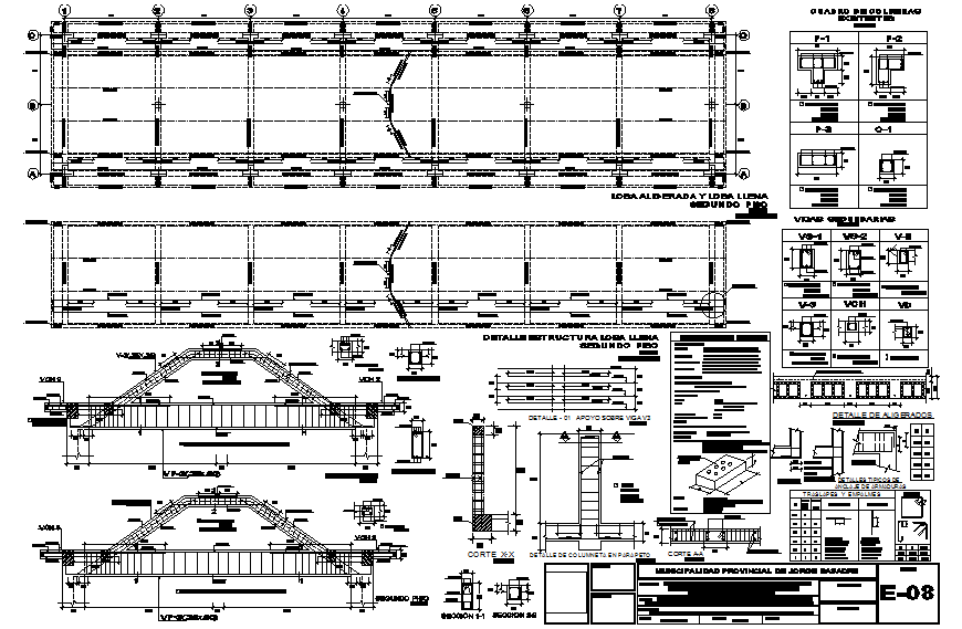 Foundation plan and constructive structure details of house building dwg file