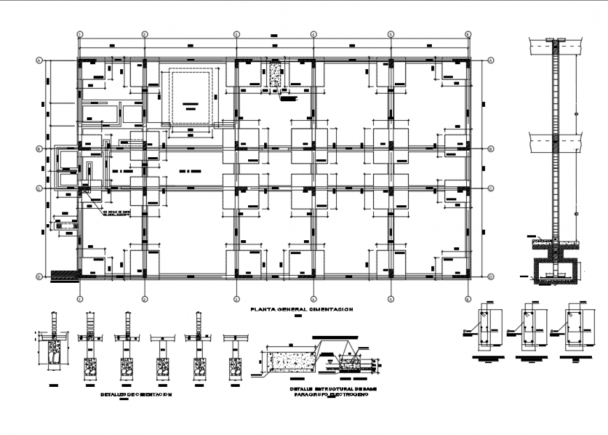 Foundation plan and constructive structure details of medical clinic dwg file
