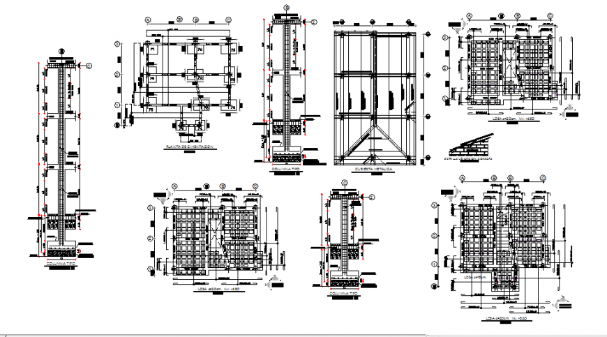 Foundation plan and constructive structure details of one family house dwg file