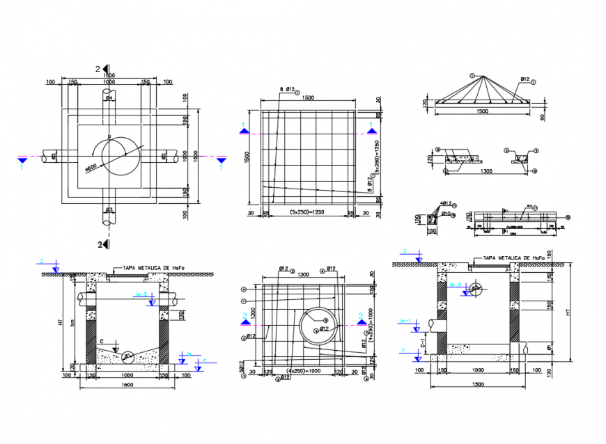 Foundation plan and constructive structure details of sports center dwg file