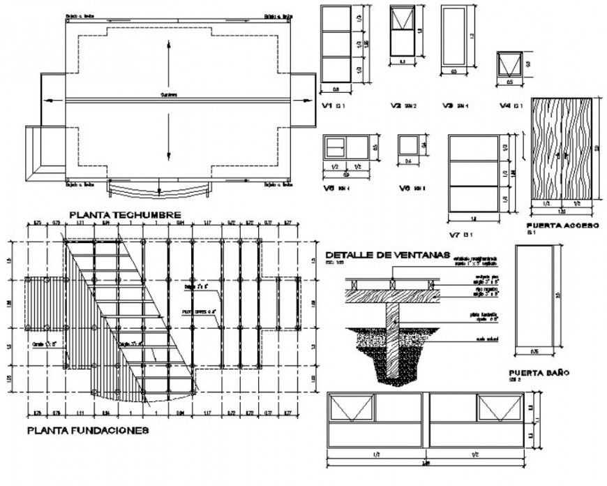 Foundation plan and door blocks details drawing in autocad
