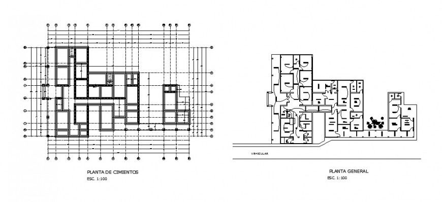 Foundation plan and general layout plan details of rural hospital dwg file