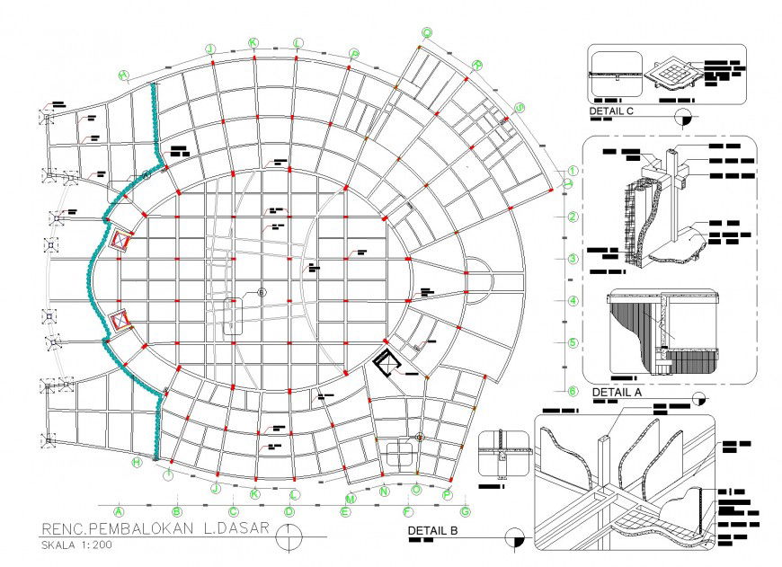 Foundation plan and isometric slab cutting detail dwg file