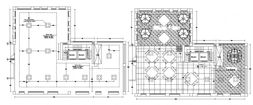 Foundation plan and layout plan drawing details of restaurant of hotel dwg file