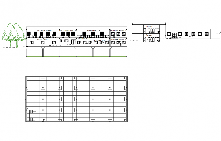 Foundation plan and library section plan autocad file