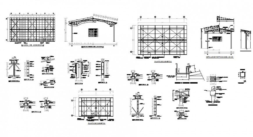 Foundation plan and roof construction cad drawing details dwg file