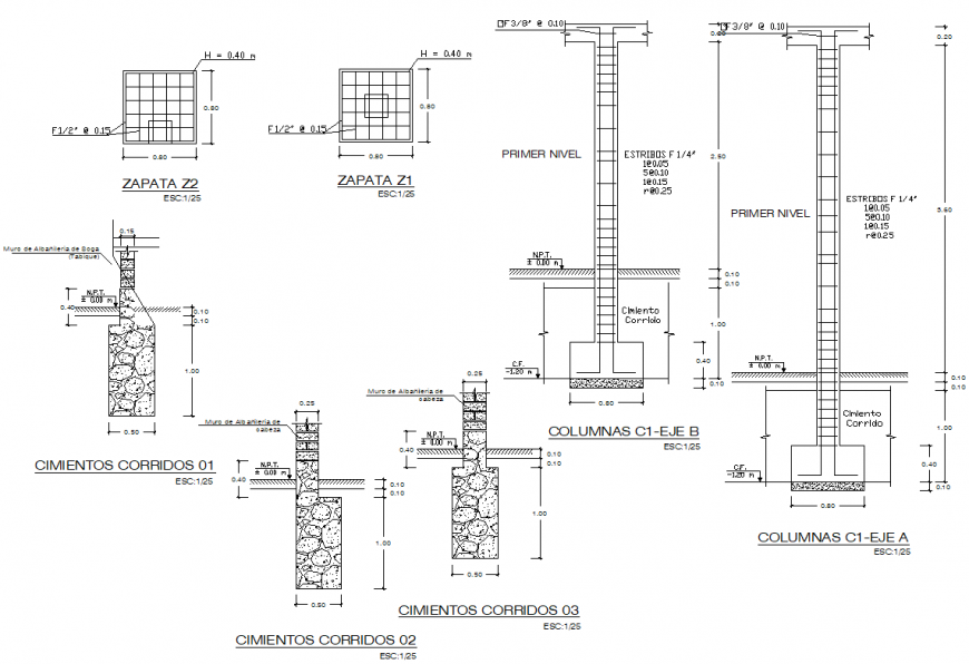 Foundation plan and section plan autocad file