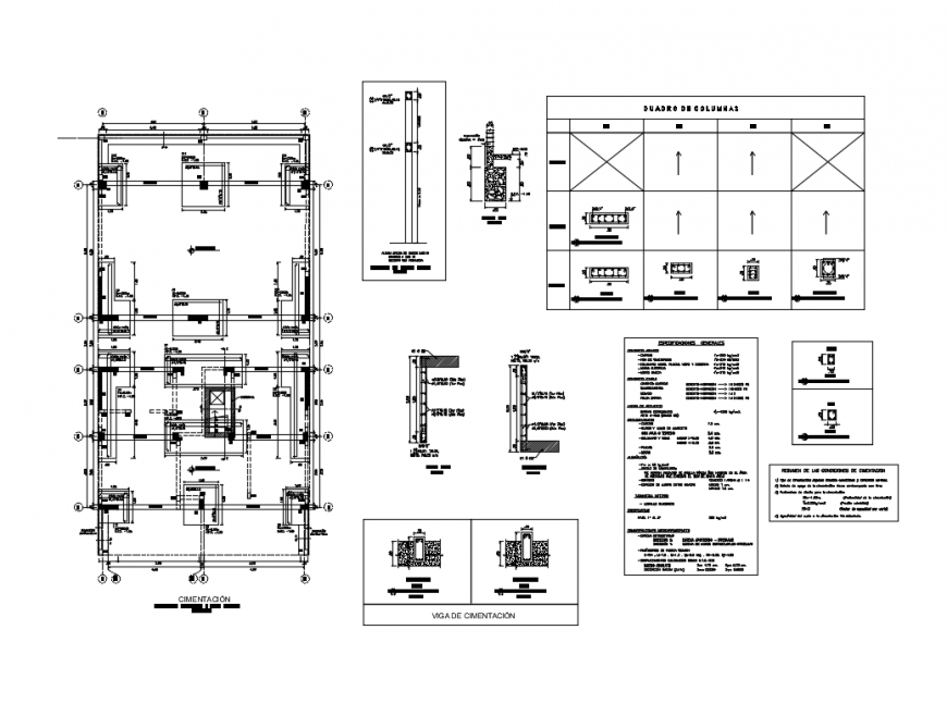 Foundation plan and several construction details of apartment flats dwg file