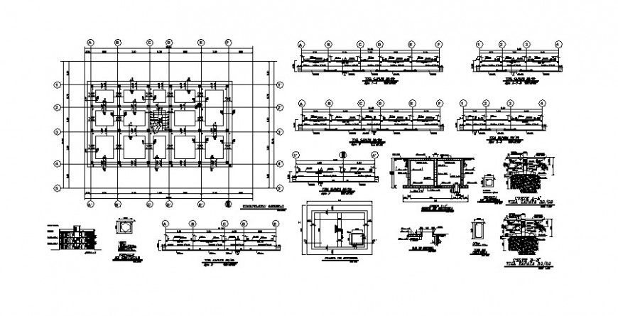Foundation plan and structure details for apartment building dwg file