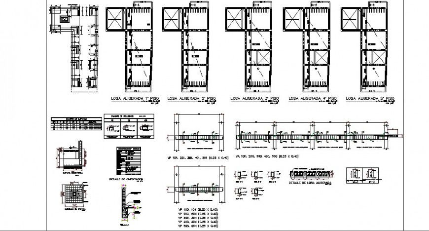 Foundation plan and structure details of all floors of apartment building dwg file