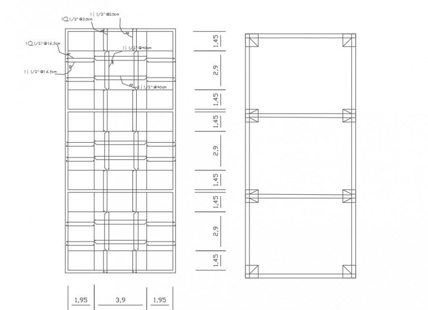 Foundation plan and structure plan details for restaurant building floor dwg file