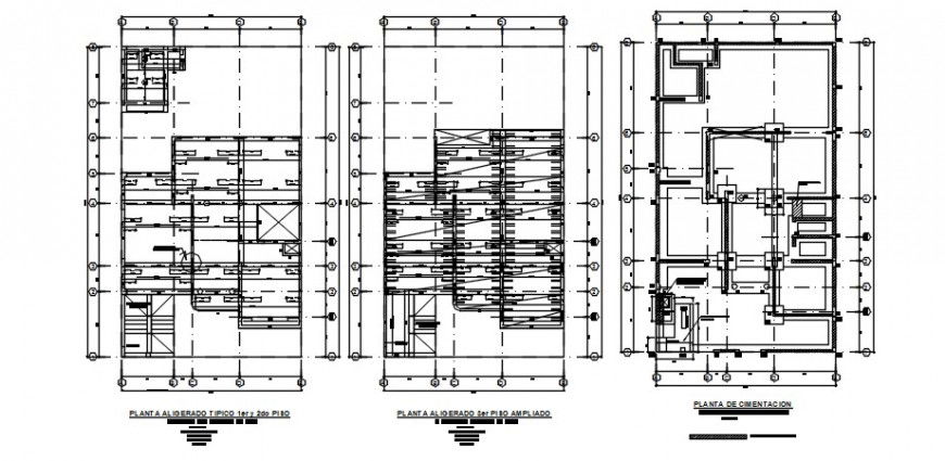 Foundation plan and two floors cover plan drawing details of house dwg file