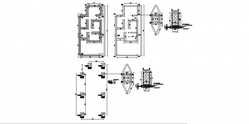 Foundation plan and wall detail 2d view CAD construction block layout dwg file