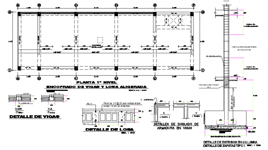 Foundation plan beam schedule and constructive structure details of kitchen dwg file