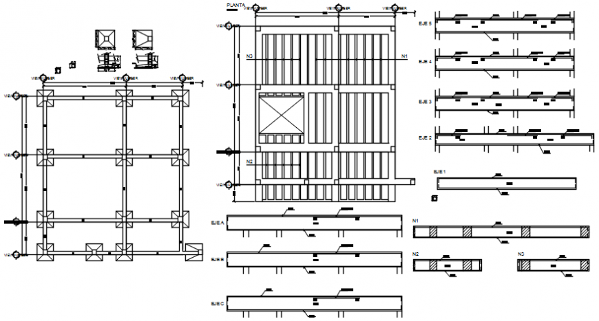 Foundation plan construction view with beam and column in AutoCAD file