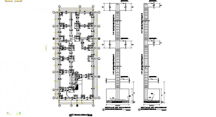 Foundation plan construction with column and footing structure of house dwg file
