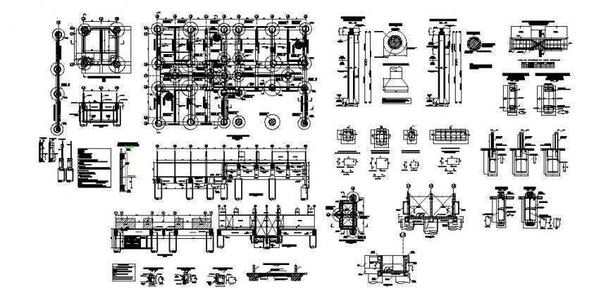 Foundation plan constructive structure details with column and beam dwg file