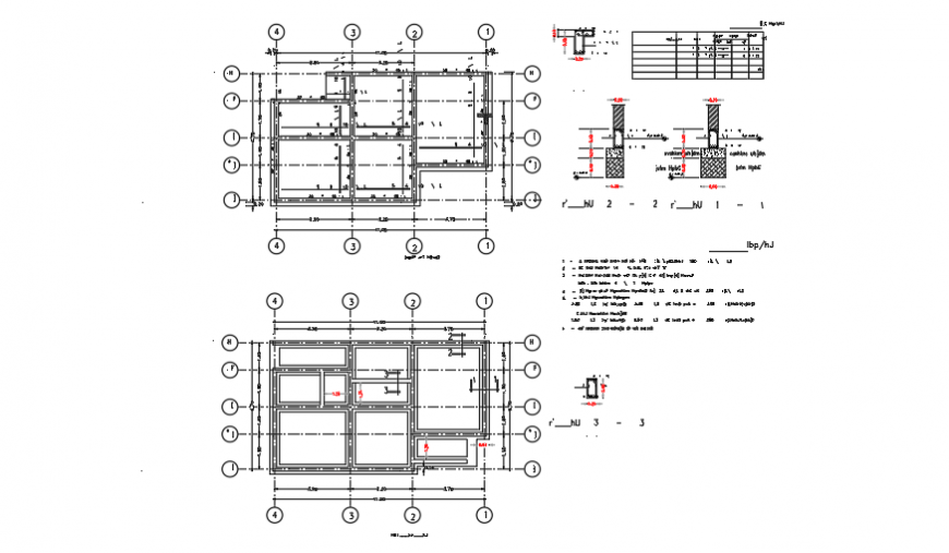 Foundation plan design of farmer house in villa design drawing