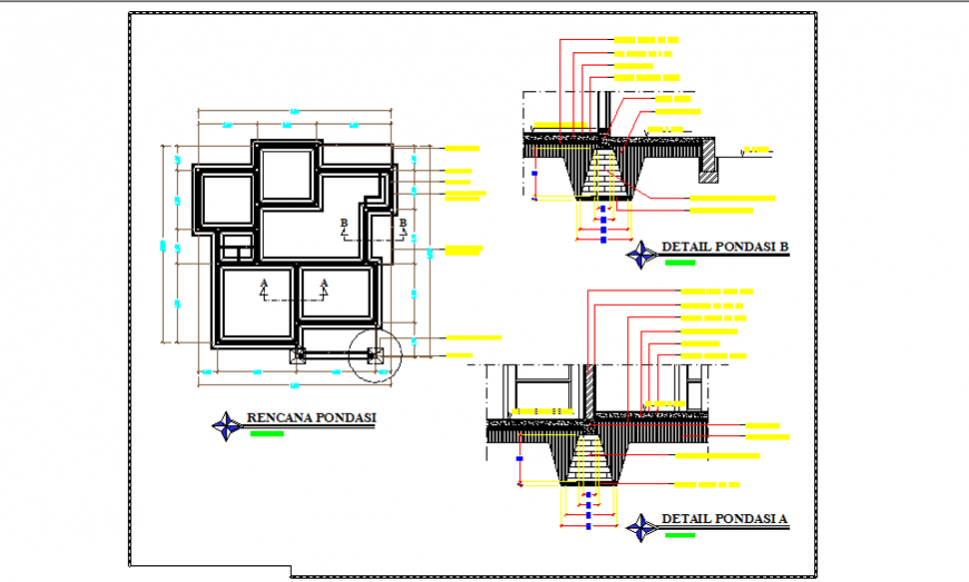 Foundation plan design of single family house design drawing