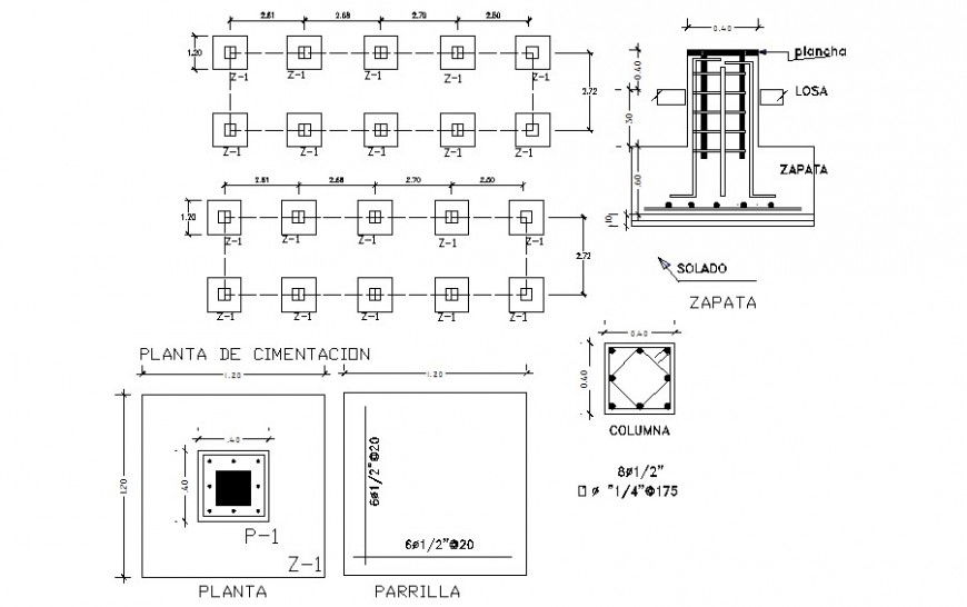 Foundation plan detail drawing in autocad