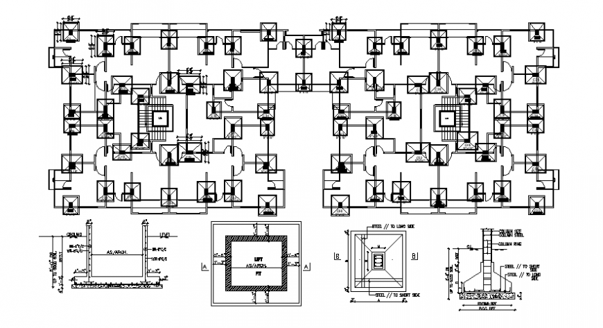 Foundation plan drawings and footing structure autocad file
