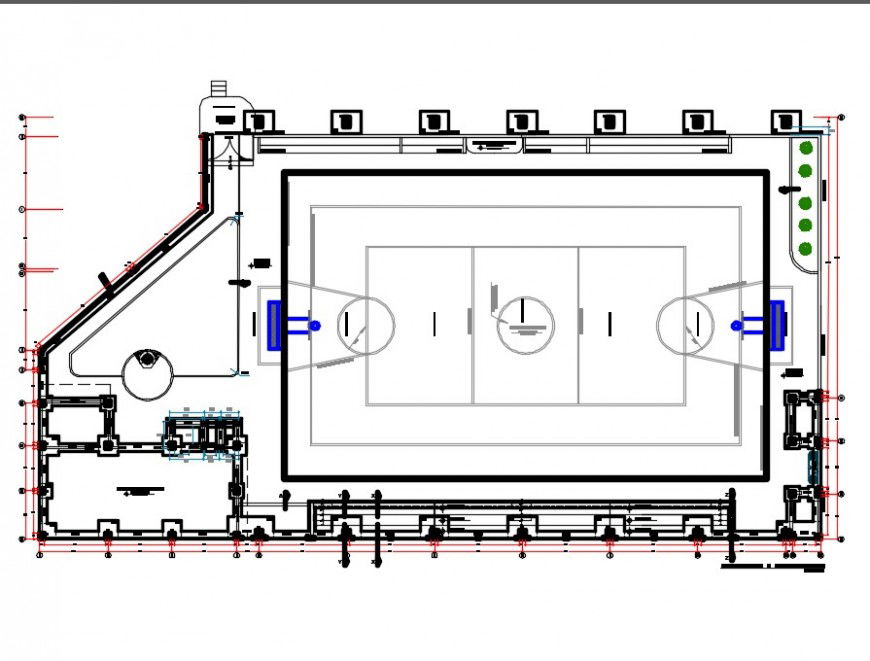 Foundation plan of a sports slab dwg file
