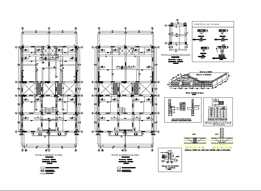 Foundation plan of first and second floor of apartment flats structure constructive details dwg file
