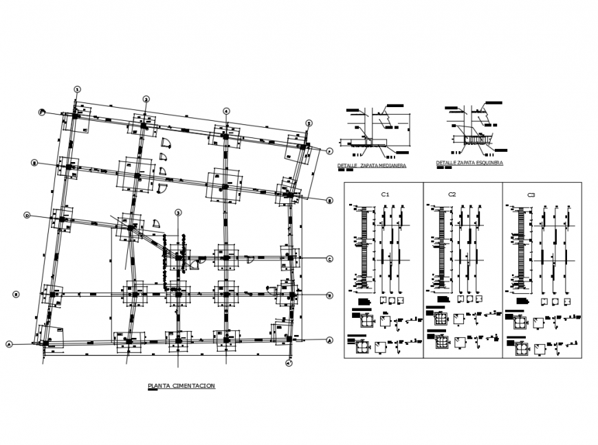 Foundation plan structure and constructive details of building dwg file