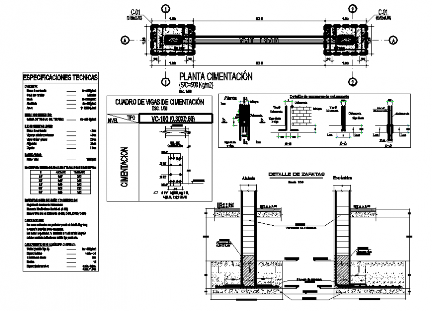 Foundation plan structure details with column and beam details dwg file