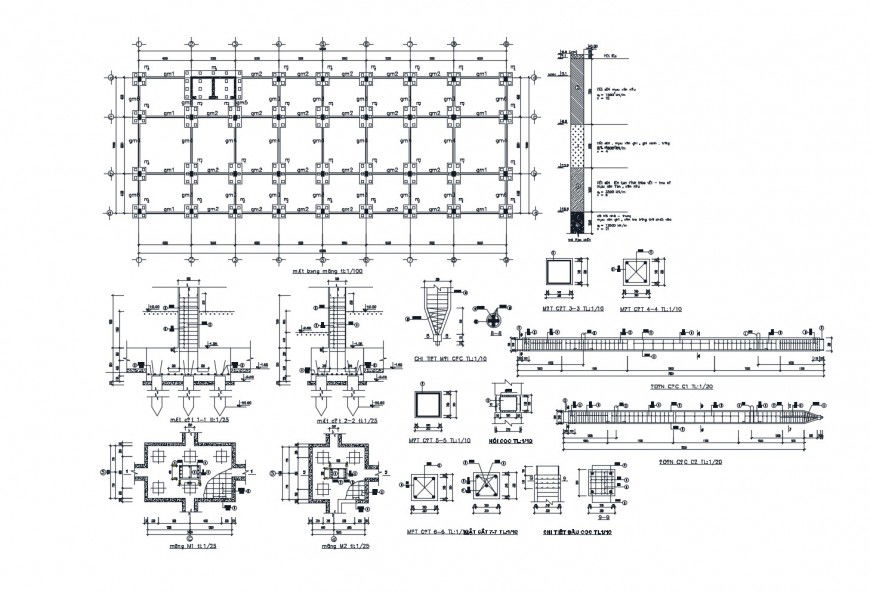 Foundation plan structure drawing details with column and beam dwg file