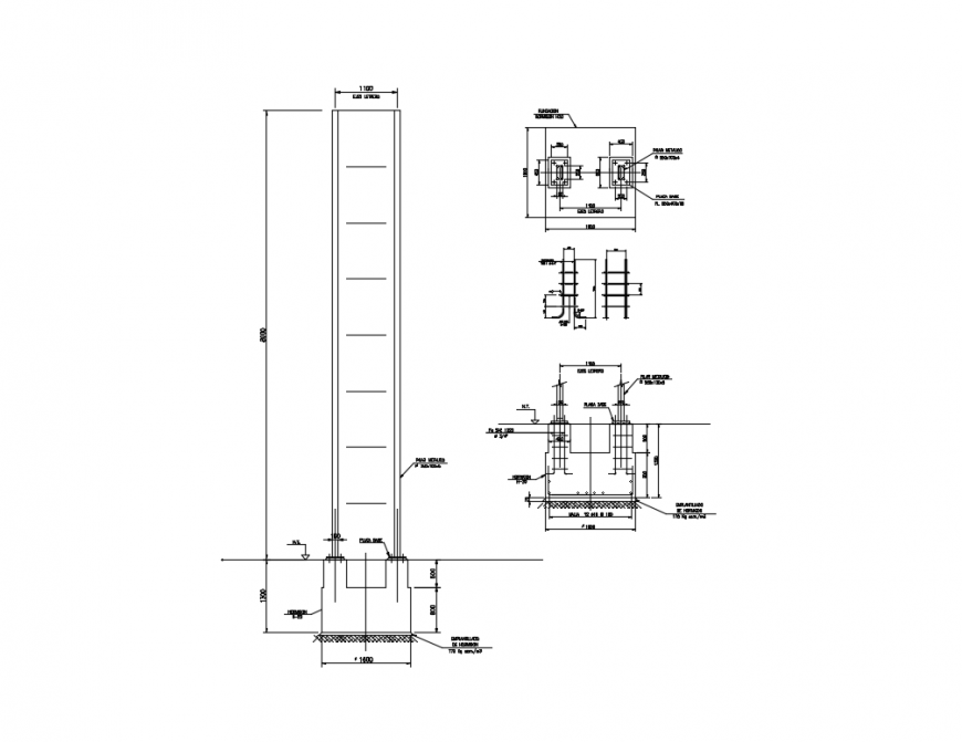 Foundation plan structure of house with column and beam dwg file