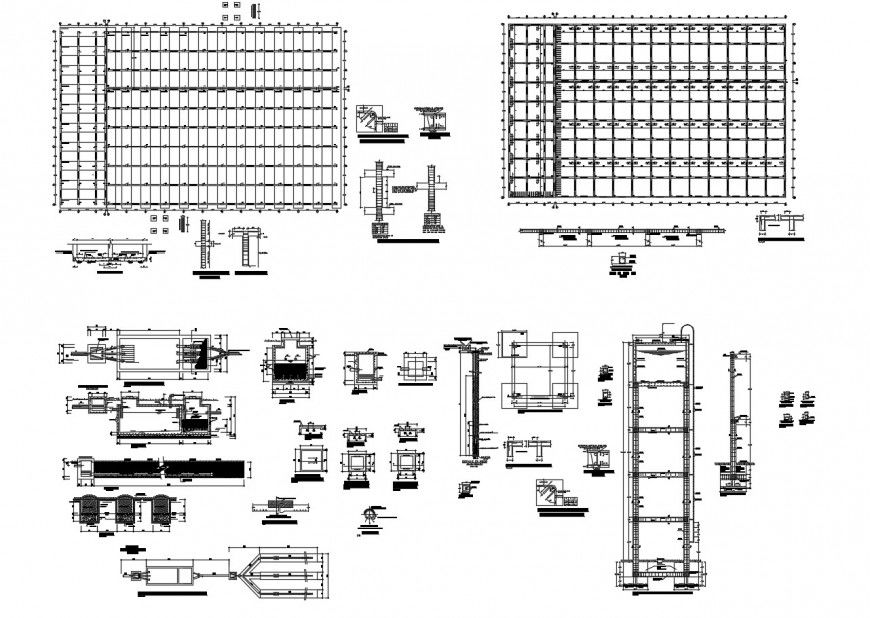 Foundation plan structure with column and beam of college building dwg file