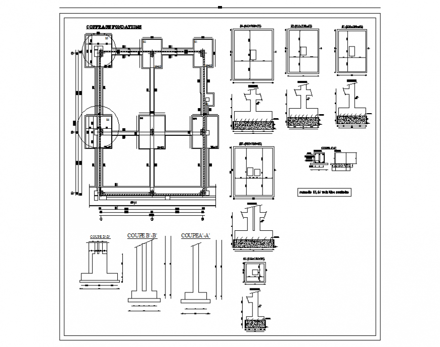Foundation plan with column and beam construction cad drawing details dwg file