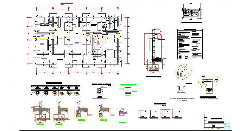 Foundation plan with column and footing construction cad structure details dwg file