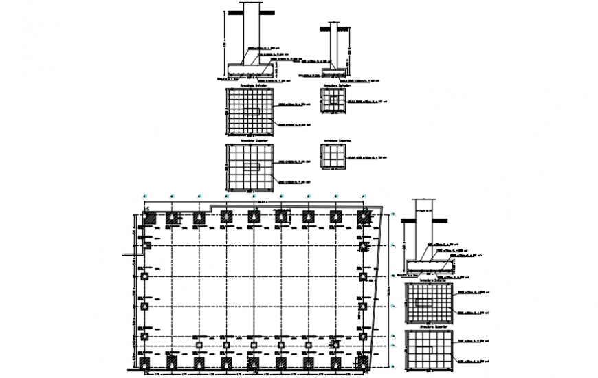 Foundation plan with column and footings for college building dwg file