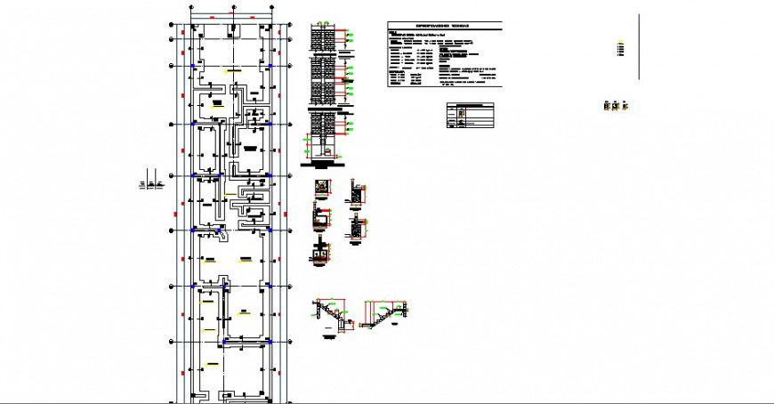 Foundation plan with column and staircases of house cad drawing details dwg file