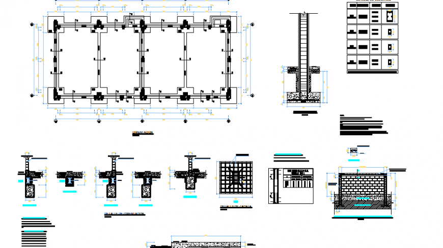 Foundation plan with column construction of sports center dwg file