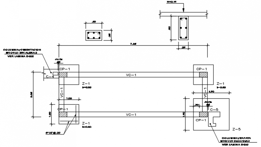 Foundation plan with column in AutoCAD file