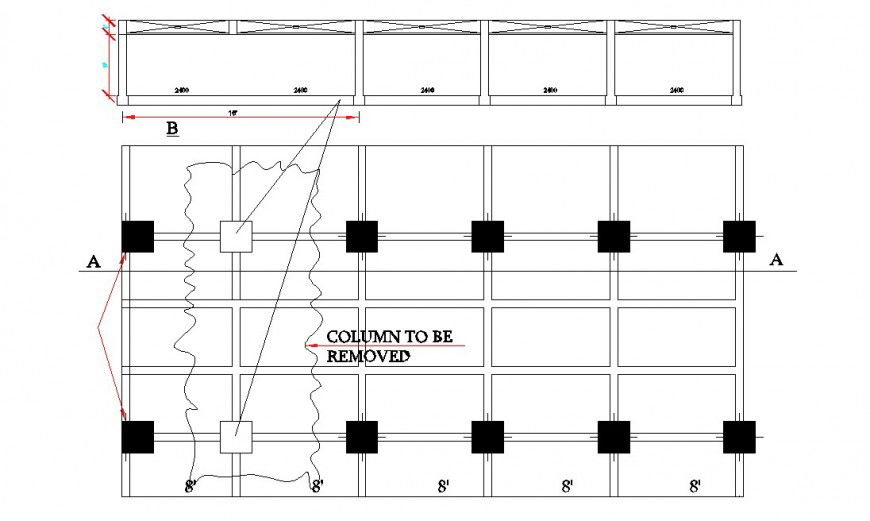 Foundation plan with column of hotel building cad drawing details dwg file