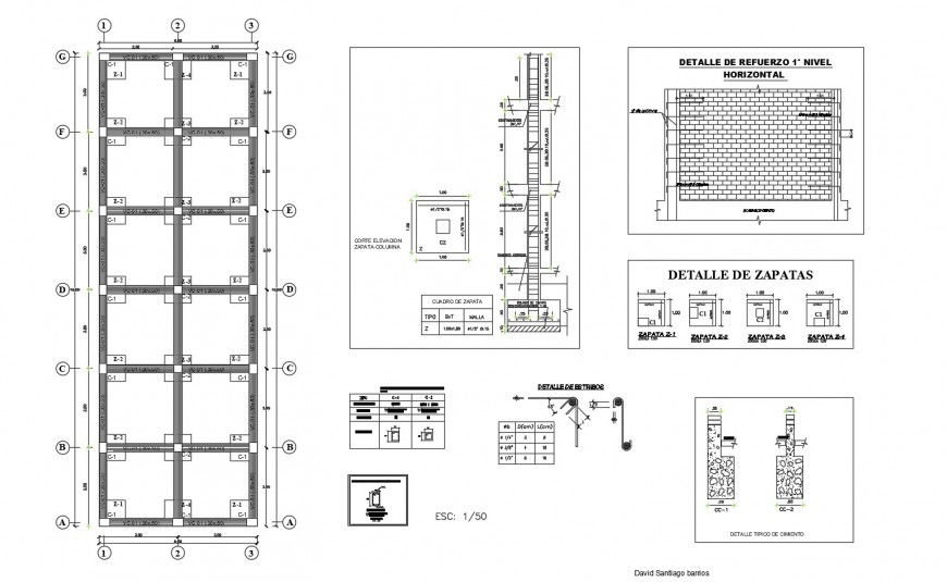 Foundation plan with column structure of building cad drawing details dwg file