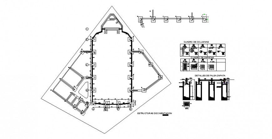 Foundation plan with column structure of church building dwg file