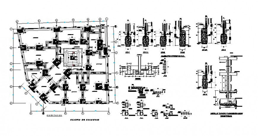 Foundation plan with column structure of housing building dwg file