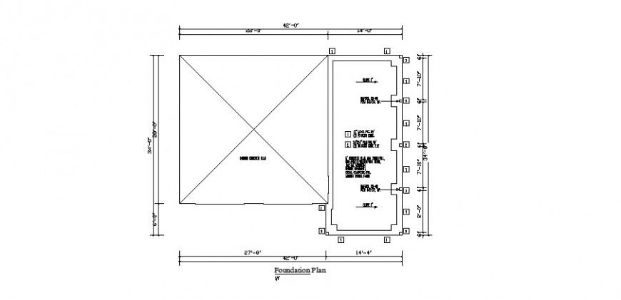 Foundation plan with existing concrete slab cad drawing details dwg file