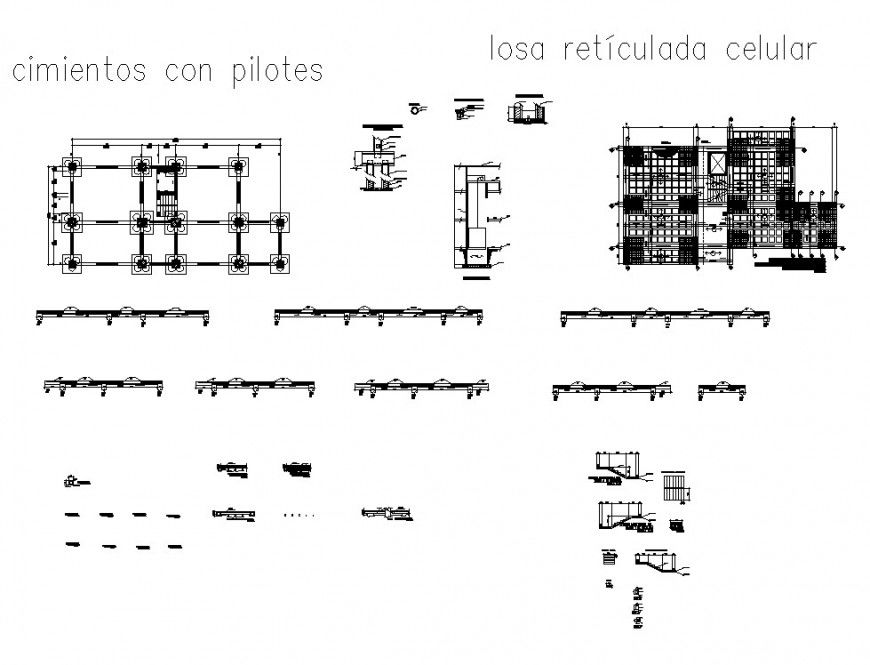 Foundation plan with pile detail 2d view CAD structure layout file in dwg format
